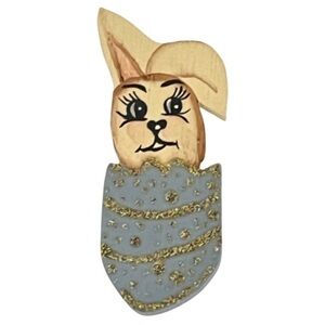 VINTAGE • Bunny Pin Rabbit Brooch Wood Hand Painted